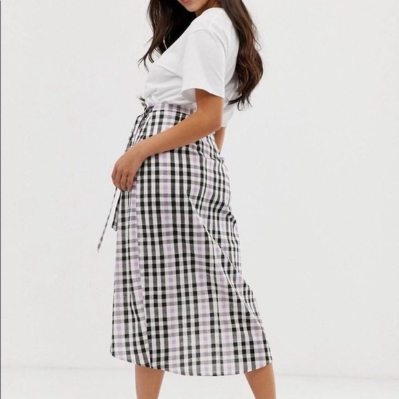ASOS Gingham Midi Wrap Skirt - Picture 2 of 9